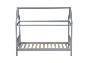 English Elm Twin House Bed with Headboard and Footboard — Space-Saving Rubberwood Frame, Playful Architectural Design LIGHT GREY W504P225966