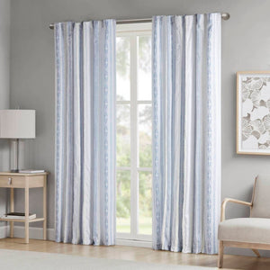 English Elm Poly Printed Curtain Panel With Tufted Stripe & Lining – Elegant White/Navy 50X84" For Any Room B035P268157-GIGA
