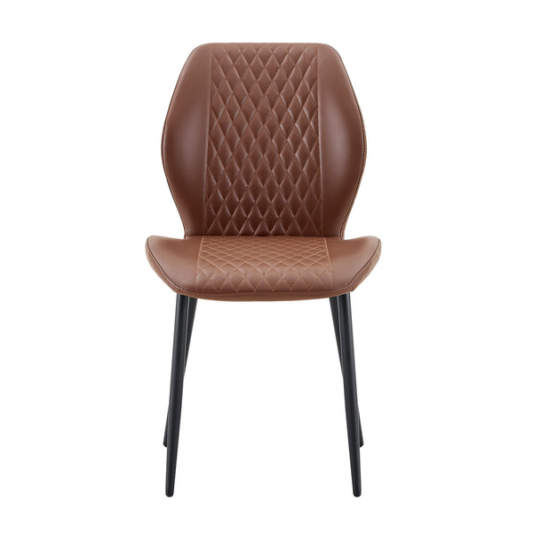 English Elm 4-piece Diamond Quilted Upholstered Dining Chair Set with Sleek Black Metal Legs Brown+Black W1151P458008