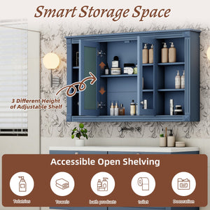 English Elm 47 Inch Wall Mounted Medicine Cabinet with Mirror Open Shelving and Adjustable Storage N710P363550C