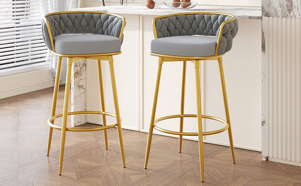 English Elm Christopher Knight Home® - Swivel Counter Height Bar Stools Set of 2 with 180° Turn, Hand-Woven Back, Gold Frame, Velvet Comfort Grey N762P216979E