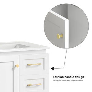 English Elm 30"black Matte Finish Bathroom Vanity with Soft Close Cabinet and Three Storage Drawers White W3133S00017