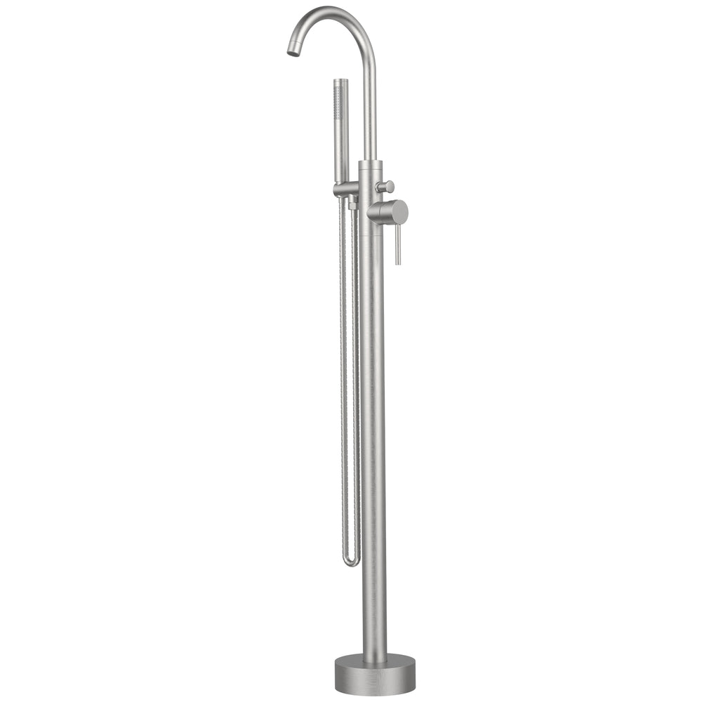 English Elm Freestanding Bathtub Faucet Floor Mount Matte Black Single Handle with Hand Shower High Flow Design Brushed Nickel T3177P277529