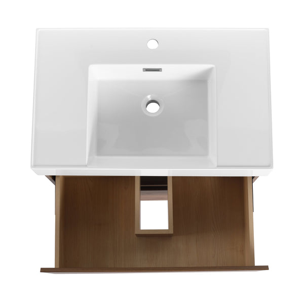 English Elm 30" Modern Bathroom Vanity With Undermount Sink, Double Drawer Storage & Waterproof Finish In Brown W1972S00007