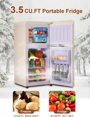 English Elm 3.5cu.ft Two Door Compact Mini Fridge Wood Finish Freezer Dorm Bar Office Cream W1002P210648