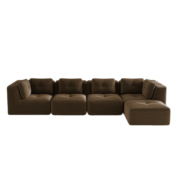 English Elm Modern Corduroy Sectional Sofa with Tufted Cushions Deep Seat and Movable Ottoman Brown W714S01811