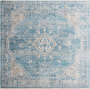 Unique Loom Newport Ochre Machine Made Border Rug Blue, Light Brown/Light Blue 10' 2" x 10' 2"