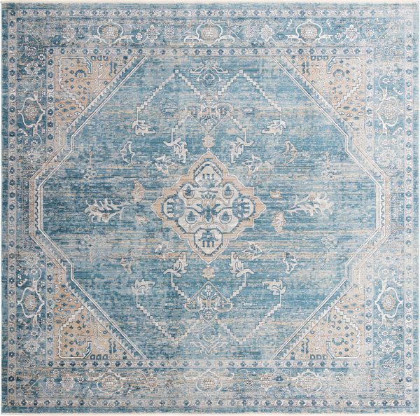 Unique Loom Newport Ochre Machine Made Border Rug Blue, Light Brown/Light Blue 10' 2" x 10' 2"