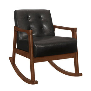 English Elm 1pc Auden Mid-Century Rocking Chair Faux Leather Button-Tufted Upholstery Walnut Solid Wood Frame Dark Brown 40 L x 29.75 W x 19.75 H B011P271933