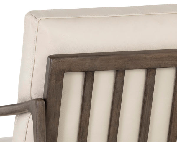 Sunpan Lindley Lounge Chair - Stylish Mid-Century Design in Astoria Cream Leather with Solid Birch Frame