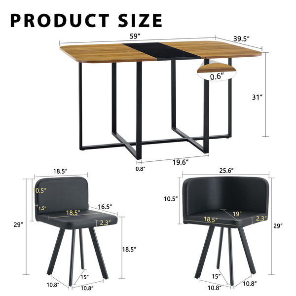 English Elm 7-piece Modern Dining Set with Two-tone Wood Table and Six Black Pu Leather Chairs W3875S00123