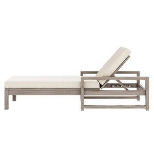English Elm Trexm Outdoor Acacia Wood Chaise Lounge Set Two Adjustable Poolside Reclining Chairs Gray TM000013AAE