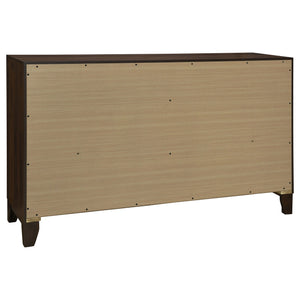 English Elm Anza Queen Bedroom Set with Taupe Upholstered Headboard and Walnut Finish Storage B062S01691
