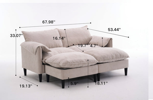 English Elm Convertible Convertible sofa with storage footstools, compact U-shaped 2-seater for small spaces, durable fabric comfort Beige W2012P252428