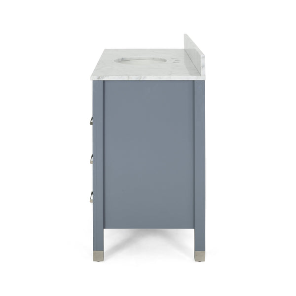 English Elm Christopher Knight Home® - 48'' Cabinet Grey Acacia Wood 48” Vanity with Frosted Glass Doors, 6 Soft-Close Drawers, No Top (96) 65596.00GRY