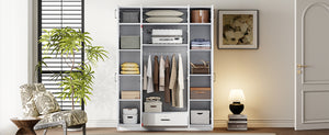English Elm 4-door Wardrobe with Top Cabinet Locking Drawer Tall Bedroom Closet in White LP006006AAK