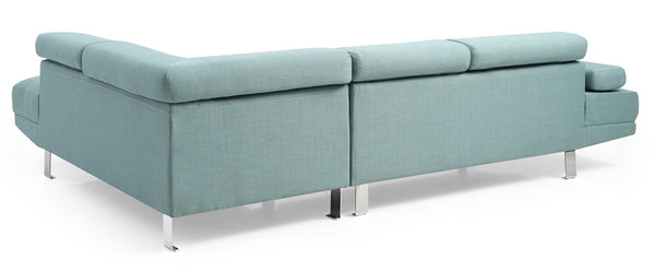 English Elm Riveredge Modern Right-Facing Chaise Sectional with Adjustable Arm & Headrest, Chrome Legs, PU Comfort Teal 21 L x 76 W x 34 H B078S00403