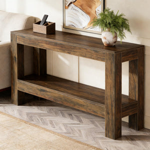 English Elm Practical Geometric Console Table with Matte Black Wood Grain Finish for Entryway or Sofa T3971P453725