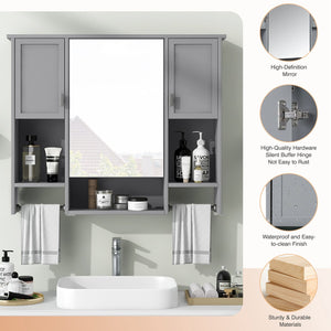 English Elm 35'' Modern Wall-Mounted Medicine Cabinet with Mirror, Ample Storage, Adjustable Shelves & Towel Bar Grey WF317173AAE