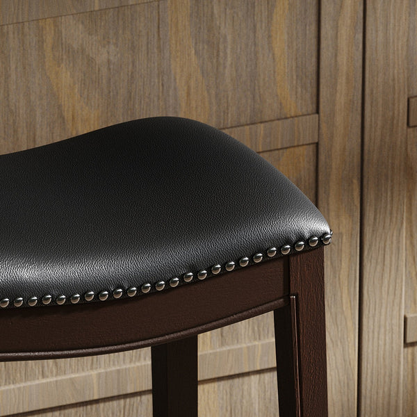 English Elm 31in. Hardwood Barstool Nailhead Faux Leather Seat Club Style Kitchen Island Seating Black B2751P436417