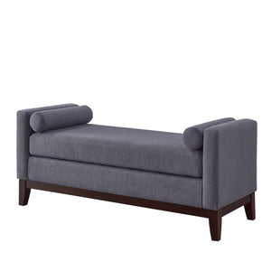 English Elm Large Boucle Upholstered Window Bench with Armrests and Throw Pillows for Entryway Dark Gray W2186P454320