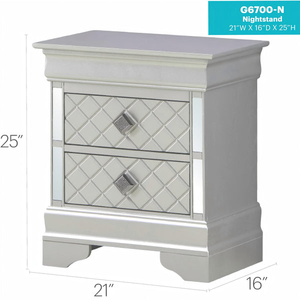 English Elm Sleek Champagne Nightstand 24"H x 21"W x 16"D – Silver Champagne Finish, 2 Drawers, No Assembly, Transitional Style B078108372