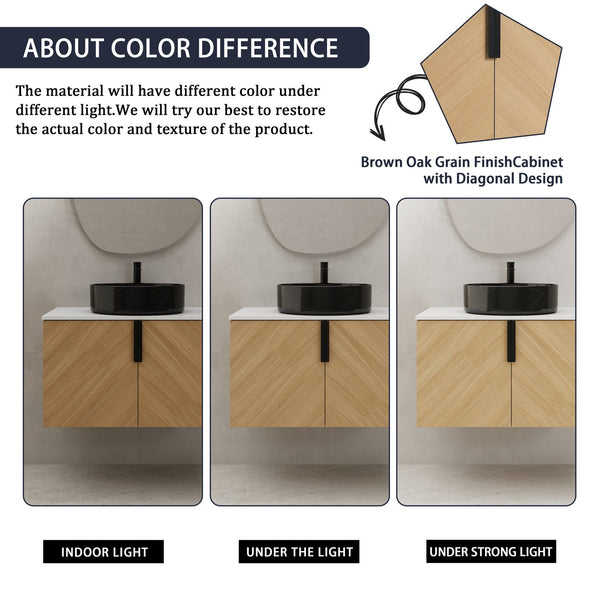 English Elm 30" Bathroom Vanity With Wall-Mounted Design, Ceramic Vessel Sink & Soft-Close Doors For Modern Homes W999S00447