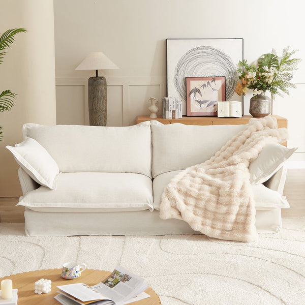 English Elm 87.4'' Cloud Couch Deep Seat Sofa with Removable Washable Covers, Concealed Legs, Plush Pillows, Ivory W2357P261725