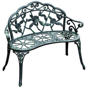 English Elm Outsunny Elegant Cast Aluminum Outdoor Bench With Floral Accents, Antique Green Finish For Patios W2225P174084-GIGA