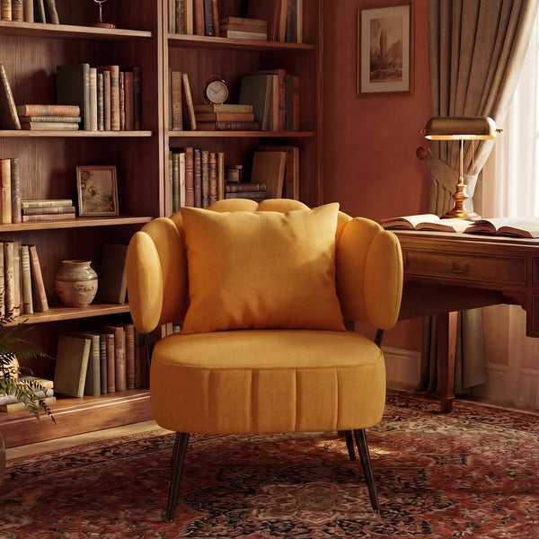 English Elm Decorative Chenille Barrel Tub Chair with Pocket Coil Cushion for Cozy Reading Nooks Yellow W5188P462022