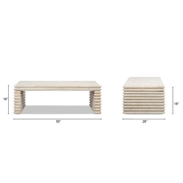 English Elm Veda Reclaimed Pine Geometric Waterfall Coffee Table Whitewashed Sculptural Living Room B2719P485503