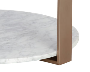 Sunpan MALDINI Contemporary Round Coffee Table with Grey Glass Top & White Marble Base for Modern Living Spaces 108048