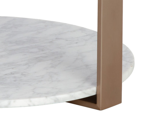 Sunpan MALDINI Contemporary Round Coffee Table with Grey Glass Top & White Marble Base for Modern Living Spaces 108048