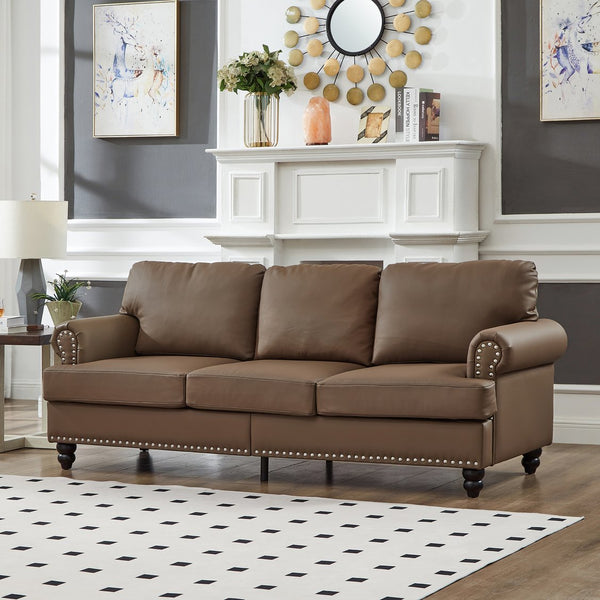 English Elm 83" Modern Classic Three-Seater Sofa with Storage, Upholstered Polyester, Solid Wood Frame, 900lb Capacity Brown W1097S00178