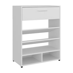 English Elm Alpine 3-Tier Shoe Rack with Drawer and Five Shelves — Compact White MDF Organizer for Entryways B200P335333