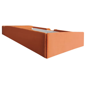 English Elm Twin Velvet Kids Daybed with Built-in Stairs Padded Guardrails and Gas Lift Storage Brown+White SF000201AAD