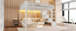 English Elm Full Xl Over Twin Triple Metal Bunk Bed with Storage Stairs and Shelves Black W1580S00414