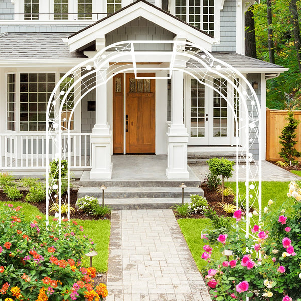 English Elm Metal Garden Arch Powder Coated Steel Trellis for Climbing Roses Outdoor Weddings Cream White W1586P268771