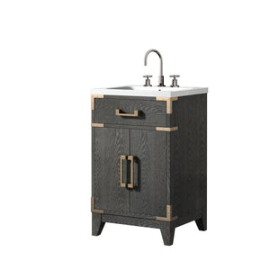 English Elm Black Oak Single Bath Vanity 20" W X 18" D With Acrylic Top, Faucet & Soft-Close Storage Cabinet B2731P260889