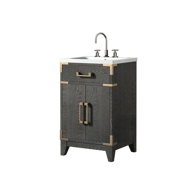 English Elm Black Oak Single Bath Vanity 20" W X 18" D With Acrylic Top, Faucet & Soft-Close Storage Cabinet B2731P260889