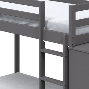 English Elm Gaston Gray Twin/Twin Bunk Bed with 4 Drawers & 3 Compartments, Slats, Fixed Ladder, 34" Clearance B2726S00490