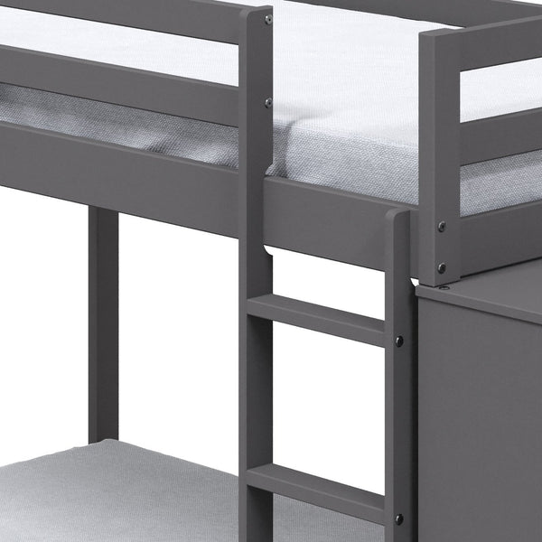 English Elm Gaston Gray Twin/Twin Bunk Bed with 4 Drawers & 3 Compartments, Slats, Fixed Ladder, 34" Clearance B2726S00490