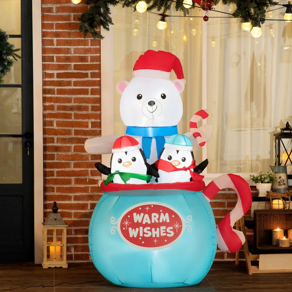 English Elm Outsunny 5Ft Christmas Inflatable Polar Bear & Penguins In Cup – Led Yard Decor For Holiday Cheer W2225P249947-GIGA