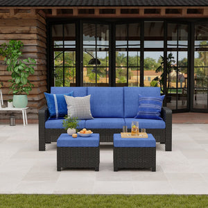 English Elm Tl Pe Wicker Three Seat Outdoor Sofa with High Back and Weather Resistant Frame W5382P459419