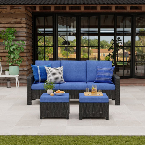 English Elm Tl Pe Wicker Three Seat Outdoor Sofa with High Back and Weather Resistant Frame W5382P459419