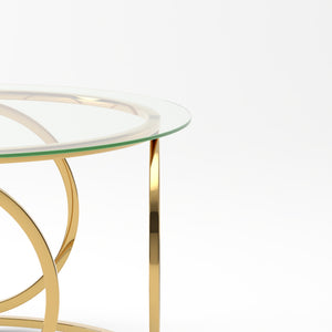 English Elm 31.50'' Round Chrome Ring Glass Coffee Table Two Tier Smoked Tempered Top Modern Living Room W757P412798