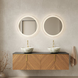 English Elm Dina 60 Inch Floating Bathroom Vanity Sintered Stone Top Dual Glass Basins Wood Grain W2615S00548