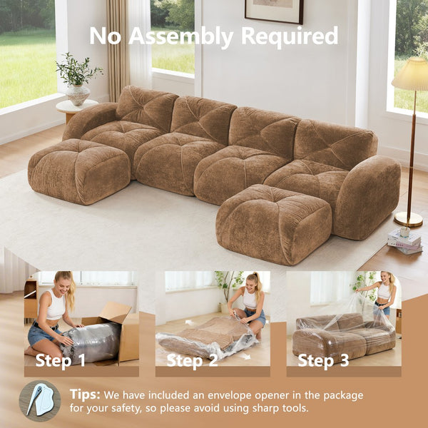 English Elm U-shaped Modular Velvet Sofa Tufted Cushions High Density Foam Living Room Sectional Camel W714S01602