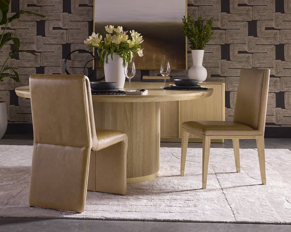 Sunpan Kalla Dining Chair Set of 2 - Stylish Milliken Cognac Upholstery, Rustic Oak Base & Gold Caps