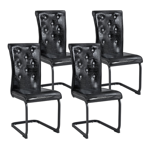 English Elm Set of 2 Glam Faux Alligator Pvc Dining Chairs with Crystal Buckle Bow Legs W3875P371067